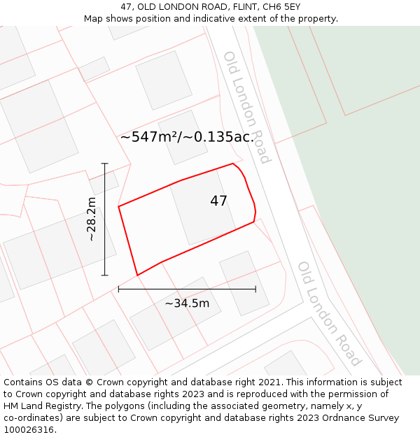 47, OLD LONDON ROAD, FLINT, CH6 5EY: Plot and title map