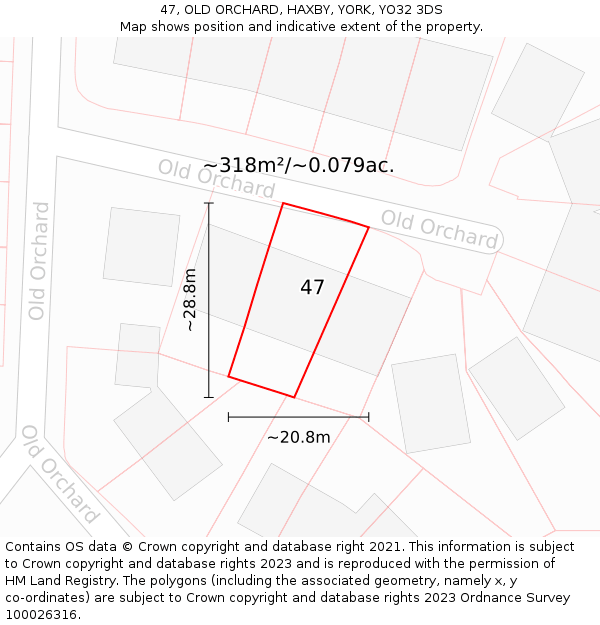 47, OLD ORCHARD, HAXBY, YORK, YO32 3DS: Plot and title map