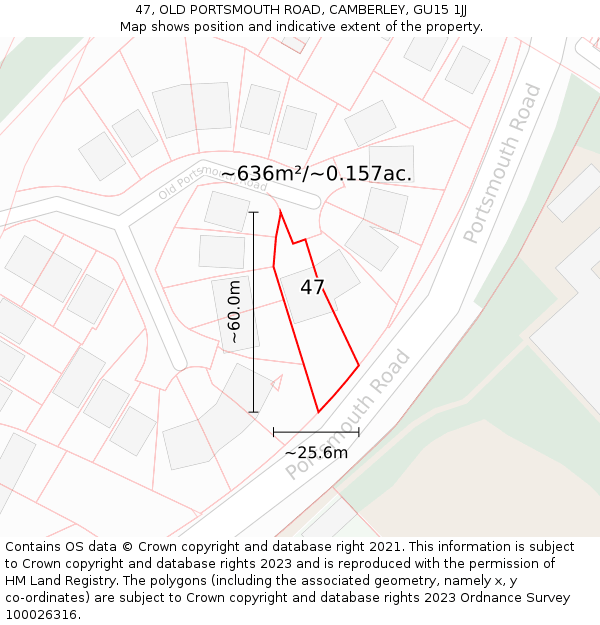 47, OLD PORTSMOUTH ROAD, CAMBERLEY, GU15 1JJ: Plot and title map