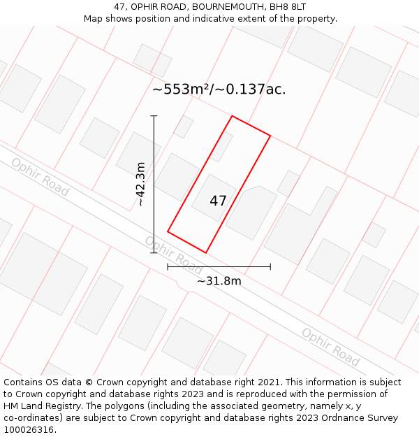 47, OPHIR ROAD, BOURNEMOUTH, BH8 8LT: Plot and title map