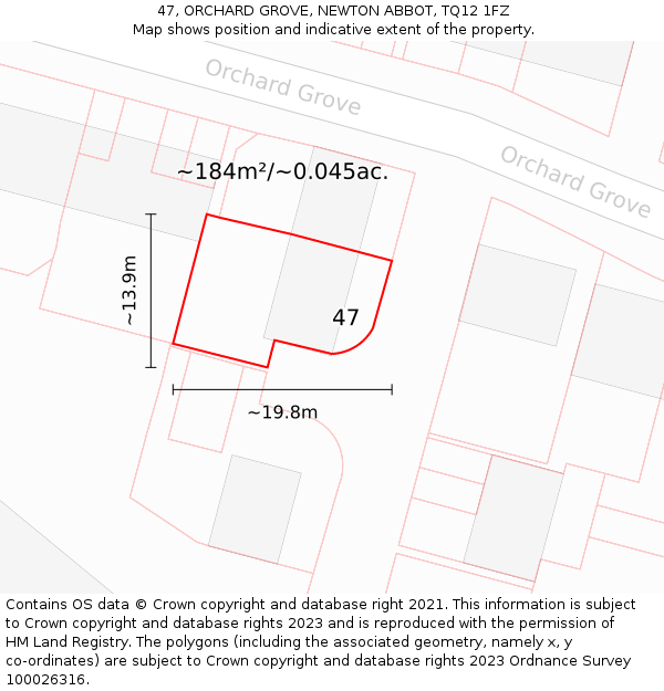 47, ORCHARD GROVE, NEWTON ABBOT, TQ12 1FZ: Plot and title map