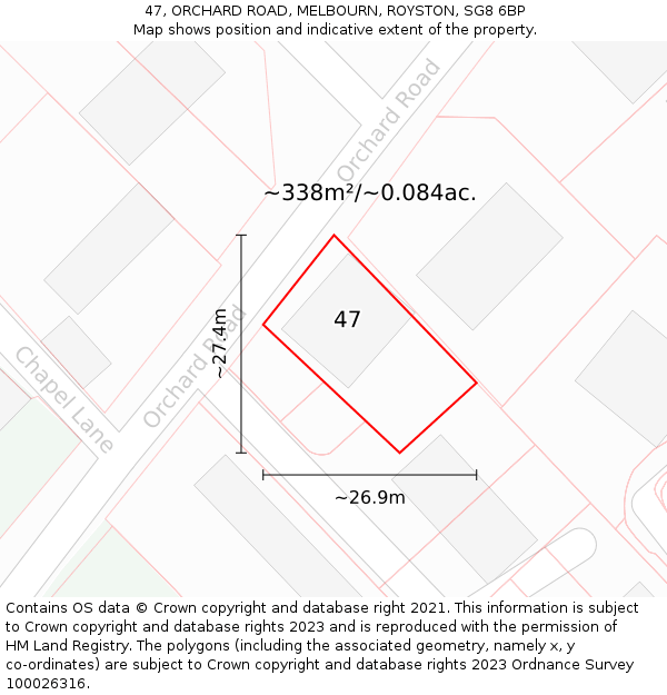 47, ORCHARD ROAD, MELBOURN, ROYSTON, SG8 6BP: Plot and title map