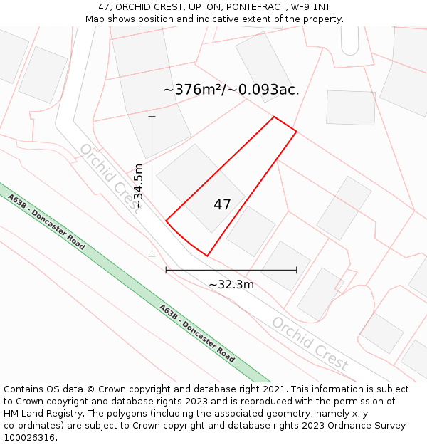 47, ORCHID CREST, UPTON, PONTEFRACT, WF9 1NT: Plot and title map