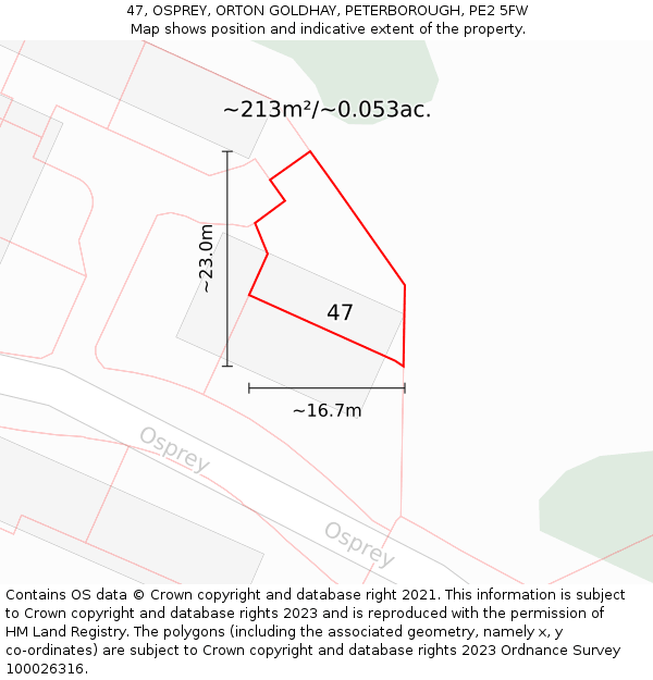 47, OSPREY, ORTON GOLDHAY, PETERBOROUGH, PE2 5FW: Plot and title map