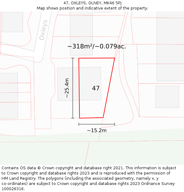 47, OXLEYS, OLNEY, MK46 5PJ: Plot and title map