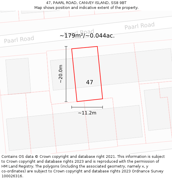 47, PAARL ROAD, CANVEY ISLAND, SS8 9BT: Plot and title map