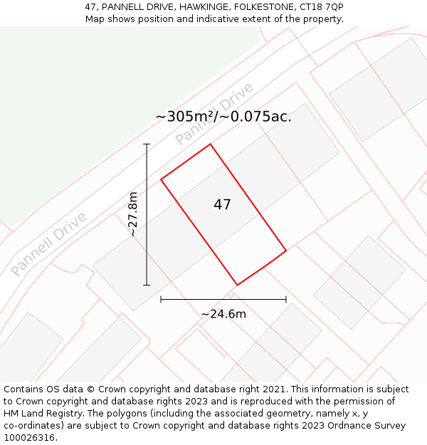 47, PANNELL DRIVE, HAWKINGE, FOLKESTONE, CT18 7QP: Plot and title map