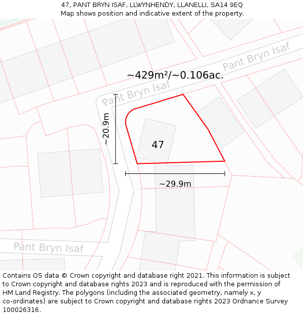 47, PANT BRYN ISAF, LLWYNHENDY, LLANELLI, SA14 9EQ: Plot and title map