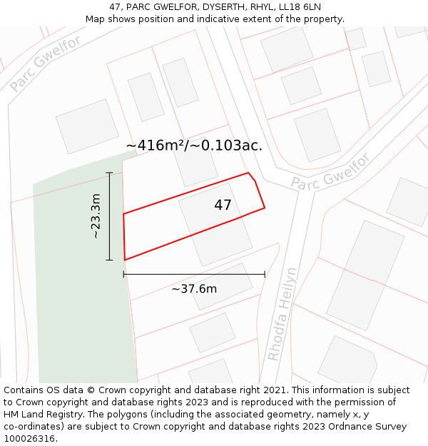 47, PARC GWELFOR, DYSERTH, RHYL, LL18 6LN: Plot and title map