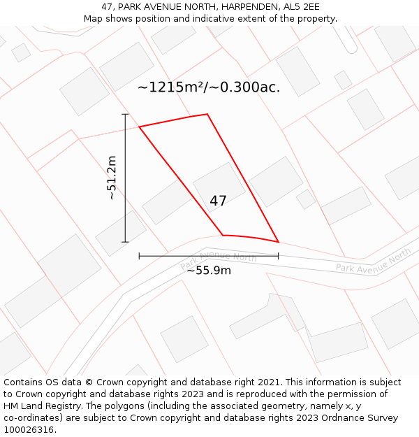 47, PARK AVENUE NORTH, HARPENDEN, AL5 2EE: Plot and title map