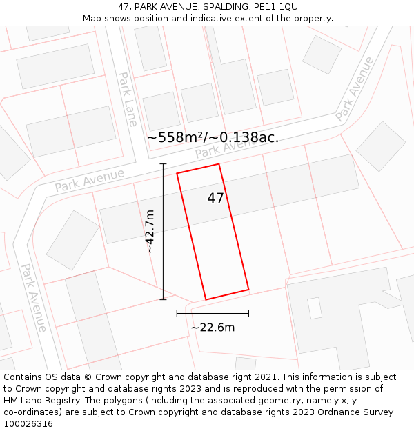 47, PARK AVENUE, SPALDING, PE11 1QU: Plot and title map