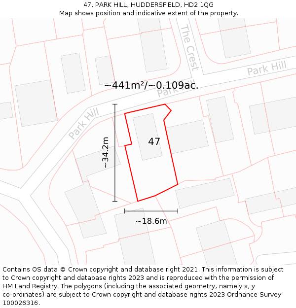 47, PARK HILL, HUDDERSFIELD, HD2 1QG: Plot and title map
