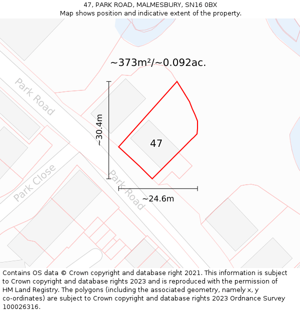 47, PARK ROAD, MALMESBURY, SN16 0BX: Plot and title map