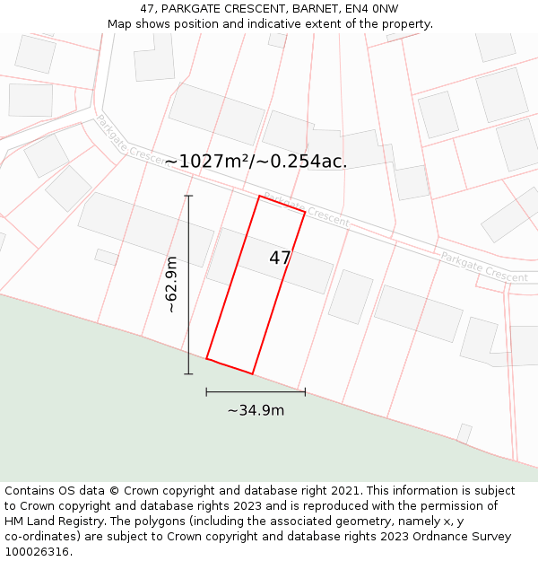 47, PARKGATE CRESCENT, BARNET, EN4 0NW: Plot and title map