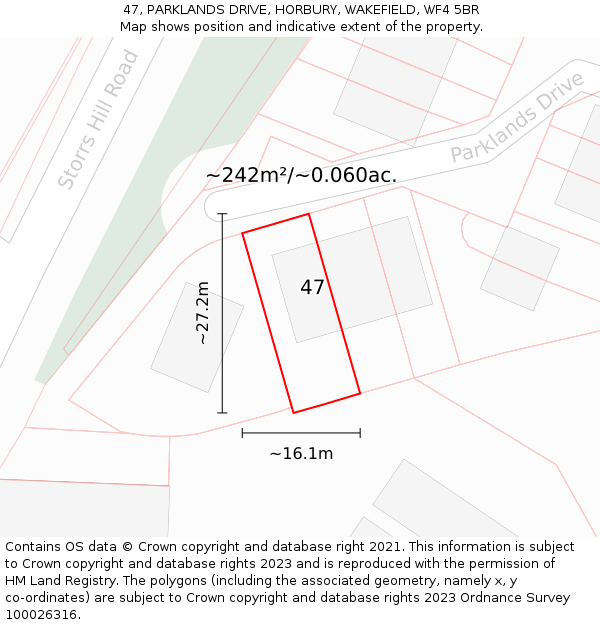 47, PARKLANDS DRIVE, HORBURY, WAKEFIELD, WF4 5BR: Plot and title map