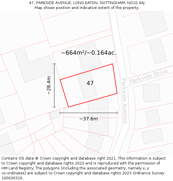 47, PARKSIDE AVENUE, LONG EATON, NOTTINGHAM, NG10 4AJ: Plot and title map