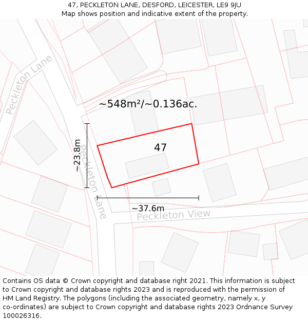 47, PECKLETON LANE, DESFORD, LEICESTER, LE9 9JU: Plot and title map