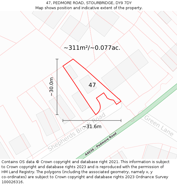 47, PEDMORE ROAD, STOURBRIDGE, DY9 7DY: Plot and title map