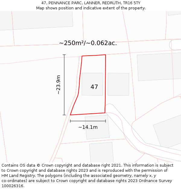 47, PENNANCE PARC, LANNER, REDRUTH, TR16 5TY: Plot and title map