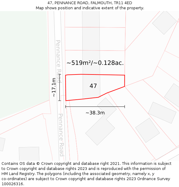 47, PENNANCE ROAD, FALMOUTH, TR11 4ED: Plot and title map