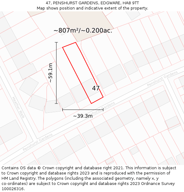 47, PENSHURST GARDENS, EDGWARE, HA8 9TT: Plot and title map