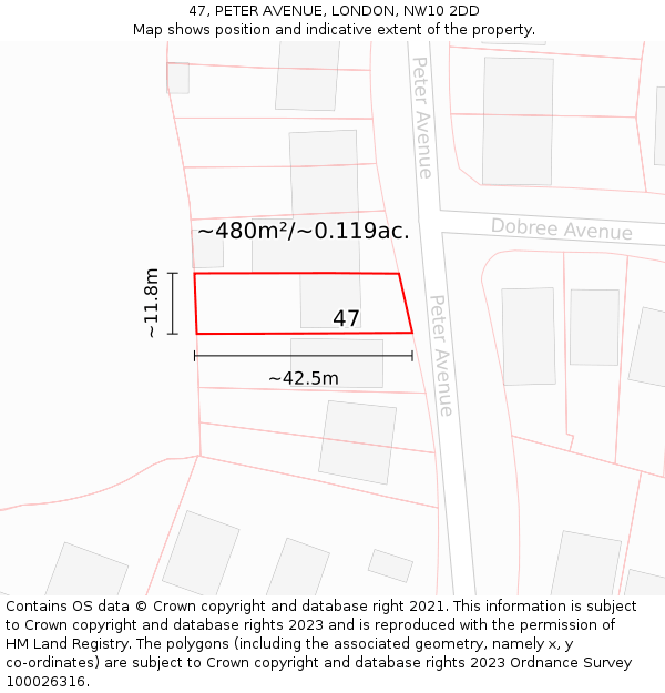 47, PETER AVENUE, LONDON, NW10 2DD: Plot and title map