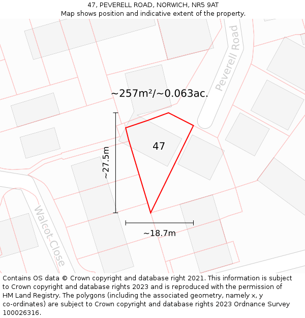 47, PEVERELL ROAD, NORWICH, NR5 9AT: Plot and title map