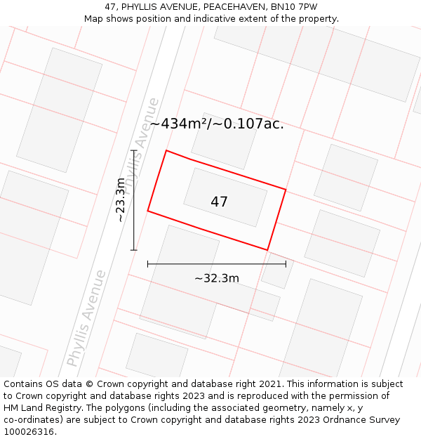 47, PHYLLIS AVENUE, PEACEHAVEN, BN10 7PW: Plot and title map