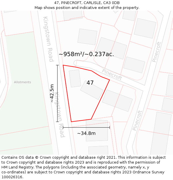 47, PINECROFT, CARLISLE, CA3 0DB: Plot and title map