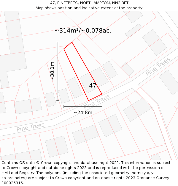 47, PINETREES, NORTHAMPTON, NN3 3ET: Plot and title map