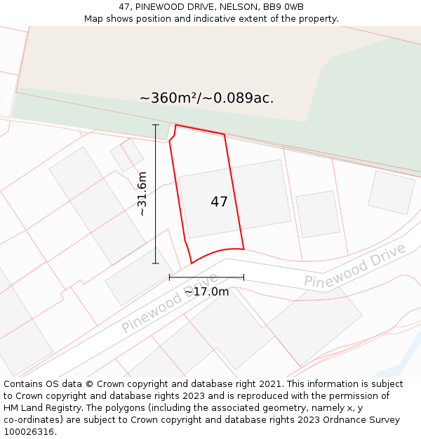 47, PINEWOOD DRIVE, NELSON, BB9 0WB: Plot and title map