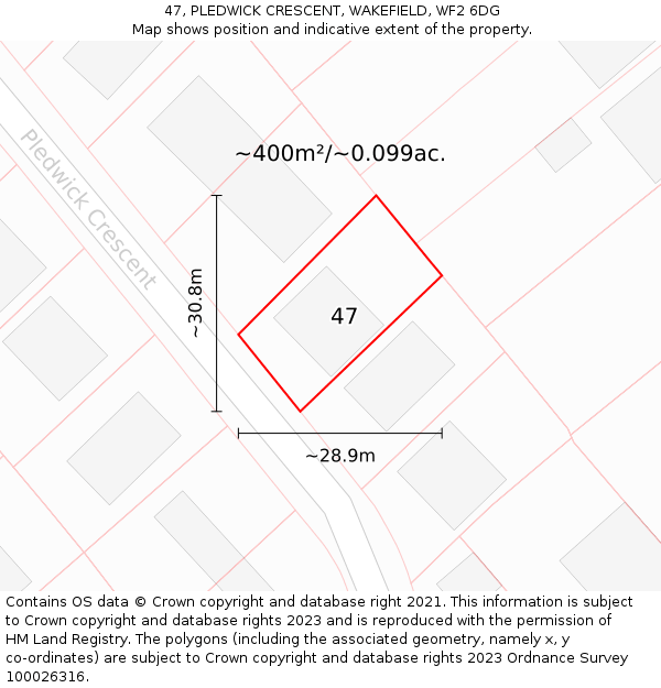 47, PLEDWICK CRESCENT, WAKEFIELD, WF2 6DG: Plot and title map