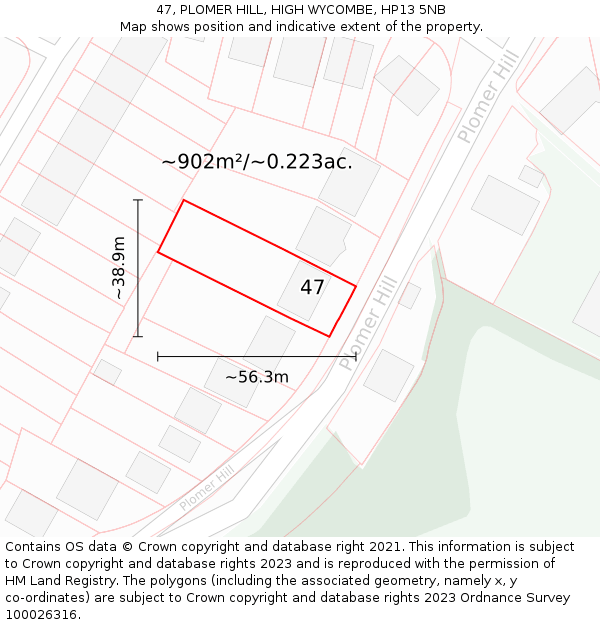 47, PLOMER HILL, HIGH WYCOMBE, HP13 5NB: Plot and title map