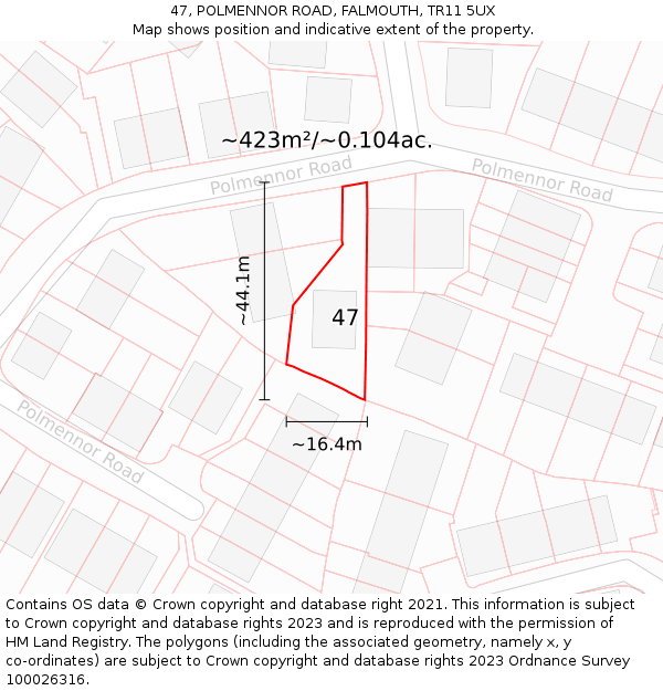 47, POLMENNOR ROAD, FALMOUTH, TR11 5UX: Plot and title map