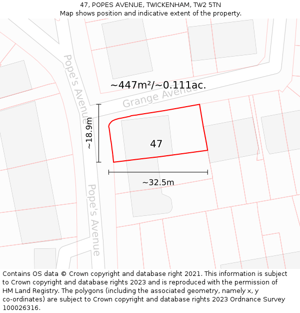 47, POPES AVENUE, TWICKENHAM, TW2 5TN: Plot and title map