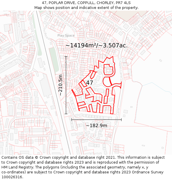 47, POPLAR DRIVE, COPPULL, CHORLEY, PR7 4LS: Plot and title map