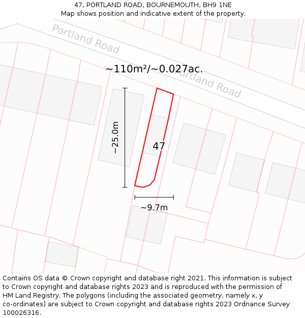 47, PORTLAND ROAD, BOURNEMOUTH, BH9 1NE: Plot and title map