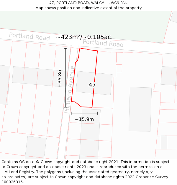 47, PORTLAND ROAD, WALSALL, WS9 8NU: Plot and title map