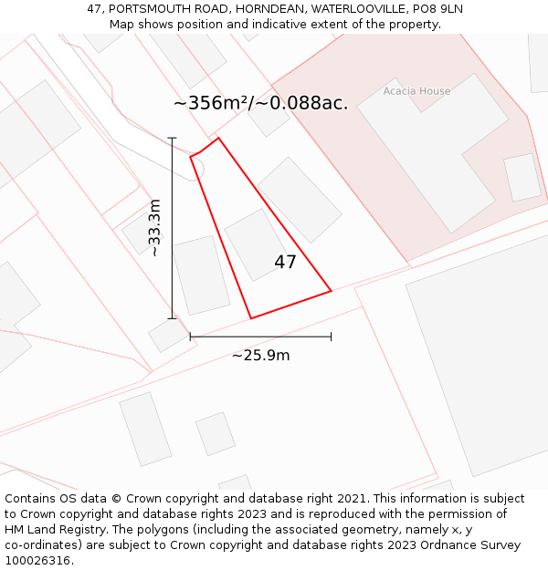 47, PORTSMOUTH ROAD, HORNDEAN, WATERLOOVILLE, PO8 9LN: Plot and title map