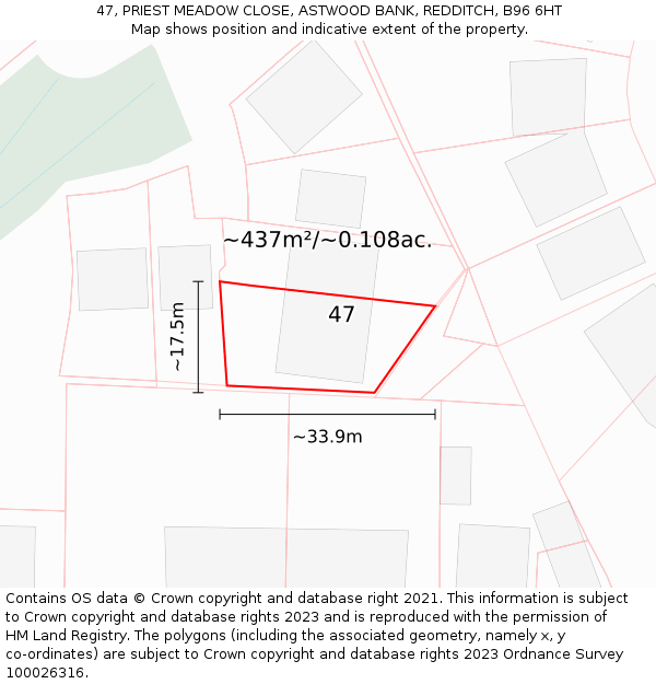 47, PRIEST MEADOW CLOSE, ASTWOOD BANK, REDDITCH, B96 6HT: Plot and title map