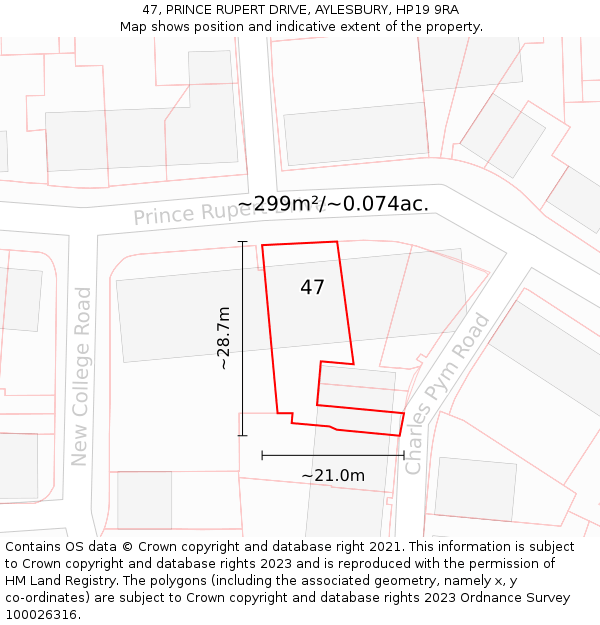 47, PRINCE RUPERT DRIVE, AYLESBURY, HP19 9RA: Plot and title map