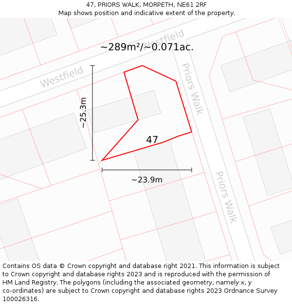 47, PRIORS WALK, MORPETH, NE61 2RF: Plot and title map