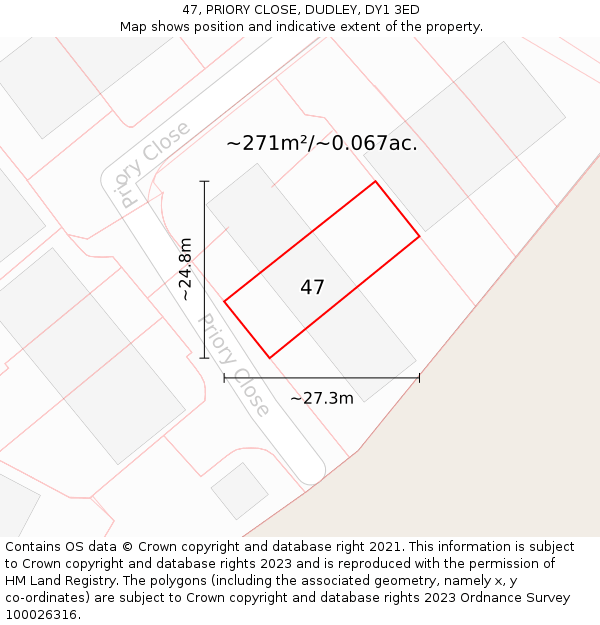 47, PRIORY CLOSE, DUDLEY, DY1 3ED: Plot and title map