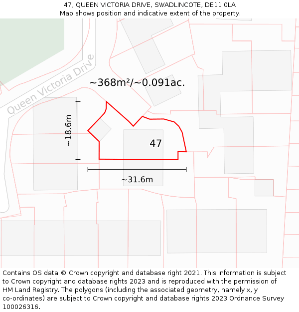 47, QUEEN VICTORIA DRIVE, SWADLINCOTE, DE11 0LA: Plot and title map