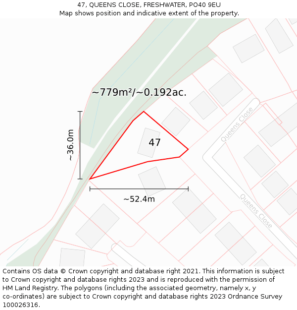 47, QUEENS CLOSE, FRESHWATER, PO40 9EU: Plot and title map