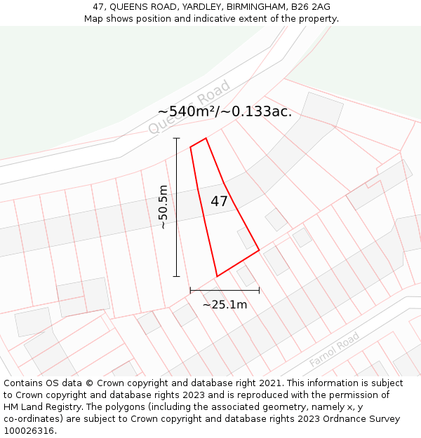 47, QUEENS ROAD, YARDLEY, BIRMINGHAM, B26 2AG: Plot and title map