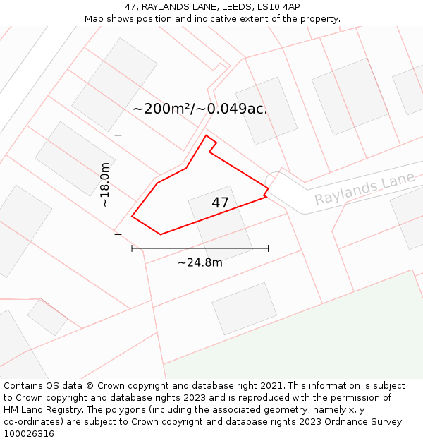 47, RAYLANDS LANE, LEEDS, LS10 4AP: Plot and title map