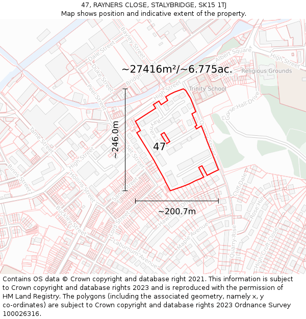 47, RAYNERS CLOSE, STALYBRIDGE, SK15 1TJ: Plot and title map