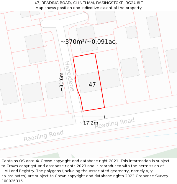 47, READING ROAD, CHINEHAM, BASINGSTOKE, RG24 8LT: Plot and title map