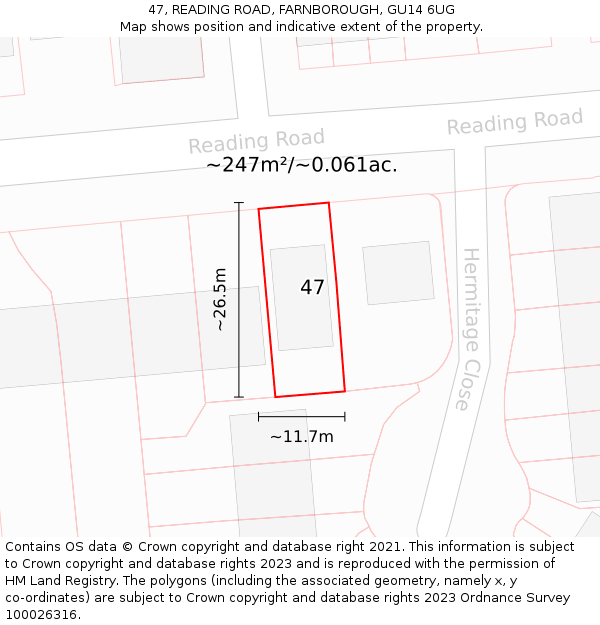 47, READING ROAD, FARNBOROUGH, GU14 6UG: Plot and title map